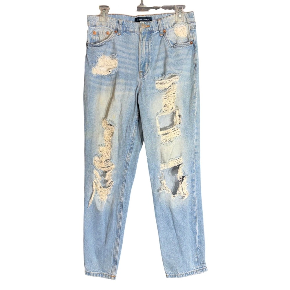 Aeropostale Womens Size 6 Mom Jeans Blue Denim Distressed Ripped High Rise Fray - Picture 2 of 16